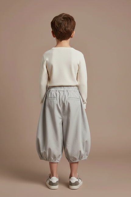 Pantalon Jupe Garçon Gris Ample Coton Plissé - vue 2