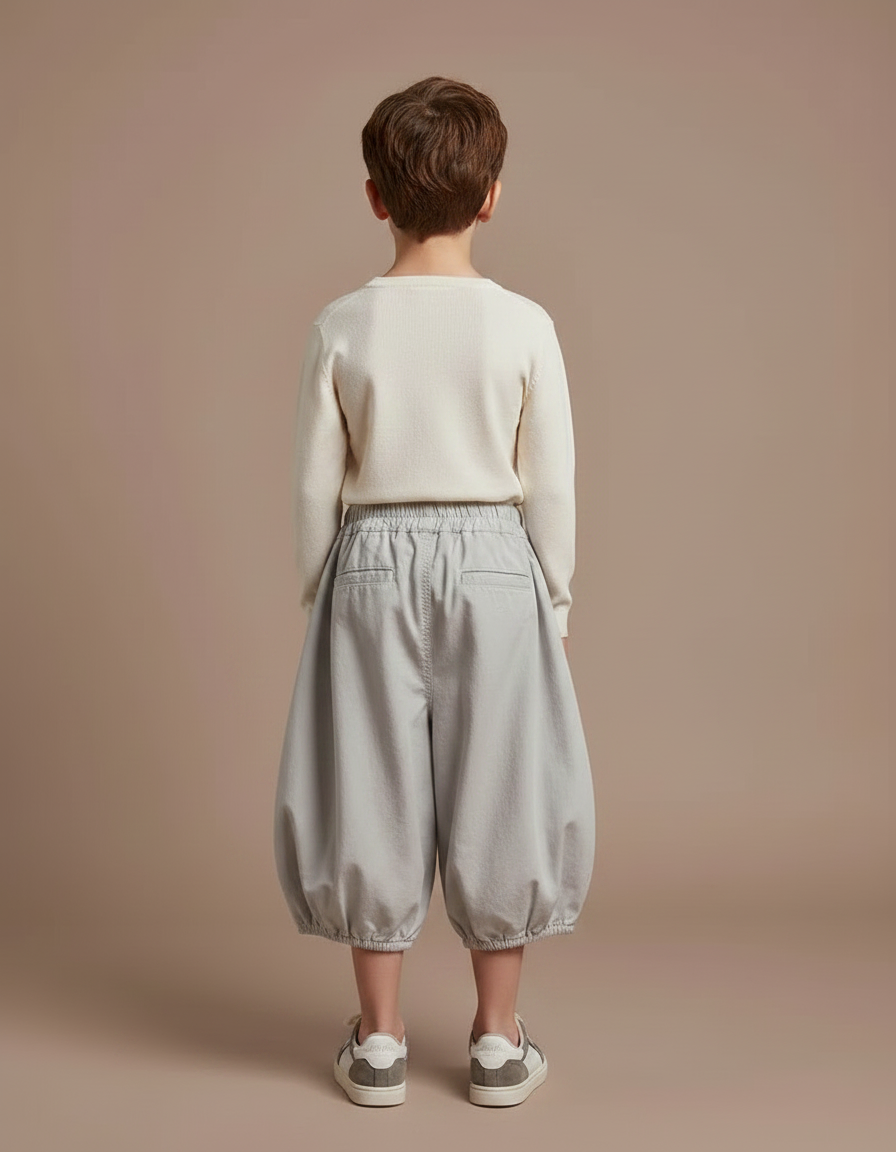 Pantalon Jupe Garçon Gris Ample Coton Plissé - vue 2