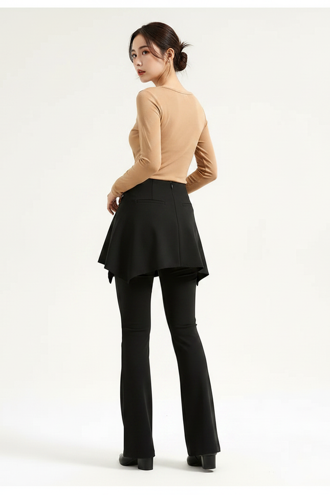 Pantalon Jupe Noir Évasé Superposé Élégant - Polyester - vue 2