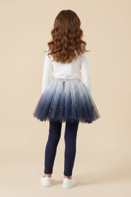 Pantalon Jupe Tulle Dégradé Étoiles Scintillantes Intégré Fille - Marine Coton - vue 2