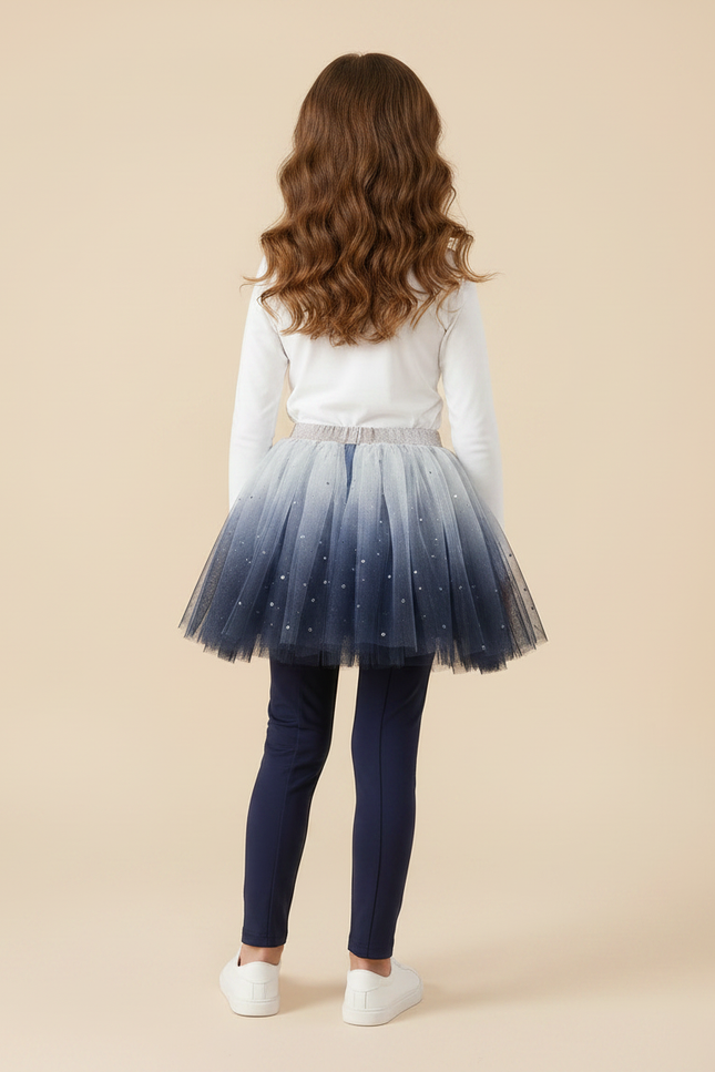 Pantalon Jupe Tulle Dégradé Étoiles Scintillantes Intégré Fille - Marine Coton - vue 2