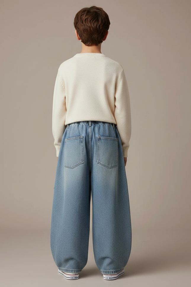 Pantalon Jupe Denim Ample Cargo Enfant Décontracté - Bleu Jean - vue 2