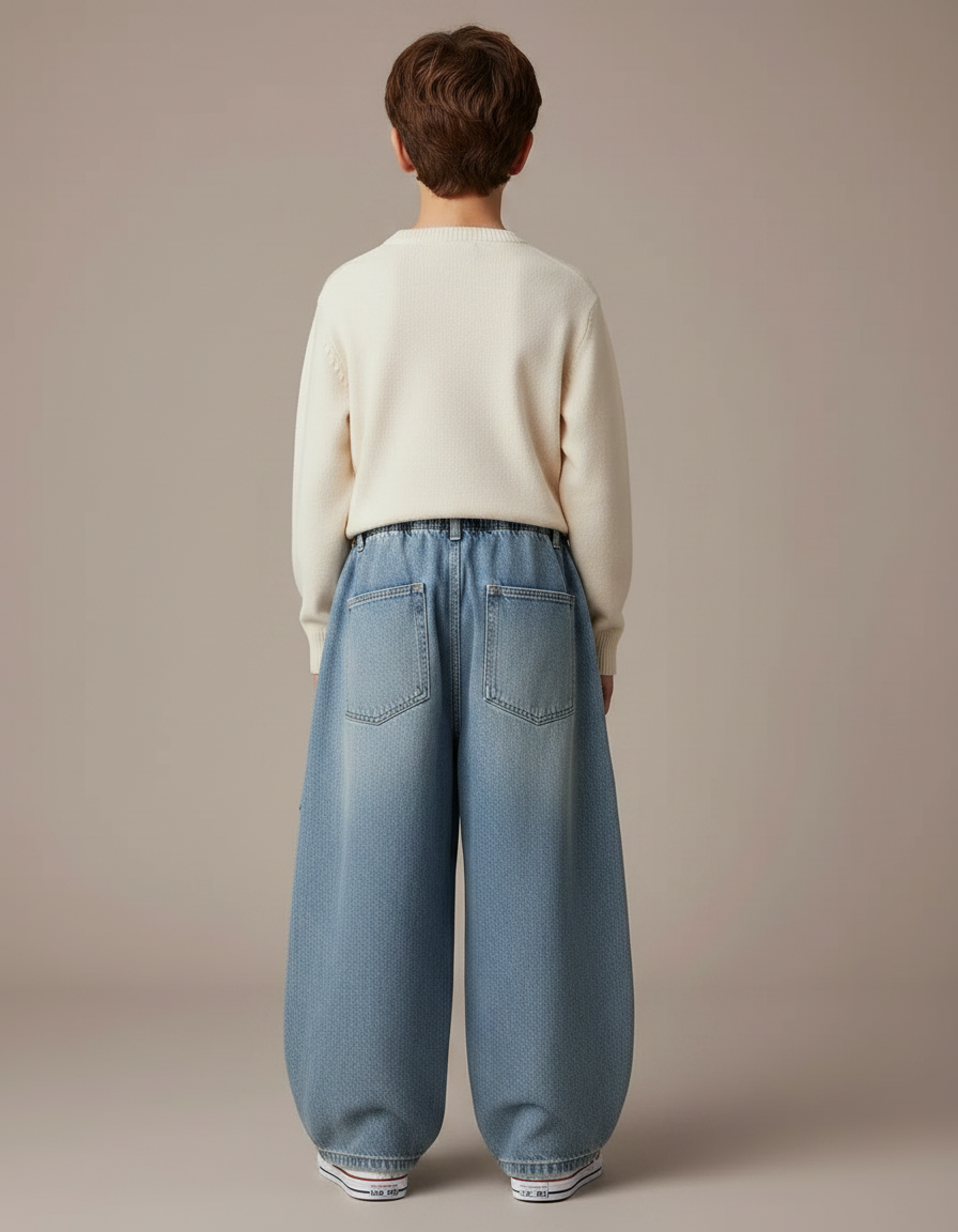 Pantalon Jupe Denim Ample Cargo Enfant Décontracté - Bleu Jean - vue 2