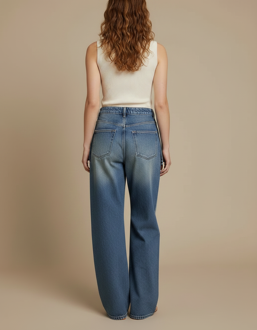 Pantalon Jupe Jean Bleu Large Déstructuré Décontracté - vue 2