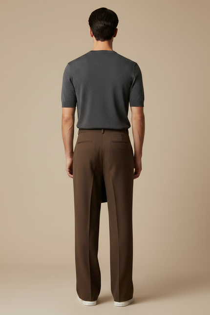 Pantalon Jupe Marron Ample Superposé Minimaliste Élégant - Polyester - vue 2