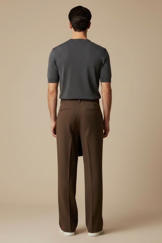Pantalon Jupe Marron Ample Superposé Minimaliste Élégant - Polyester - vue 2