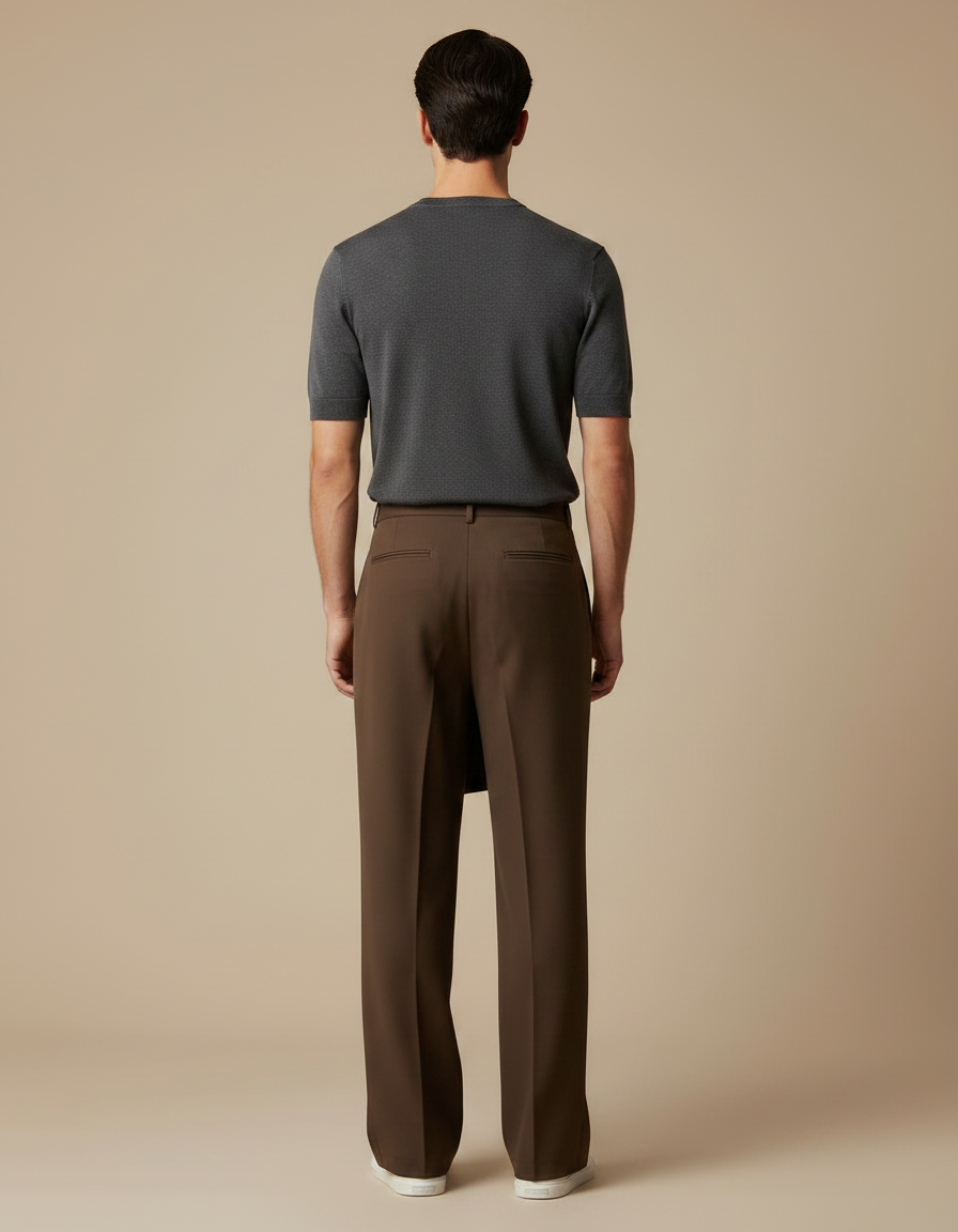 Pantalon Jupe Marron Ample Superposé Minimaliste Élégant - Polyester - vue 2