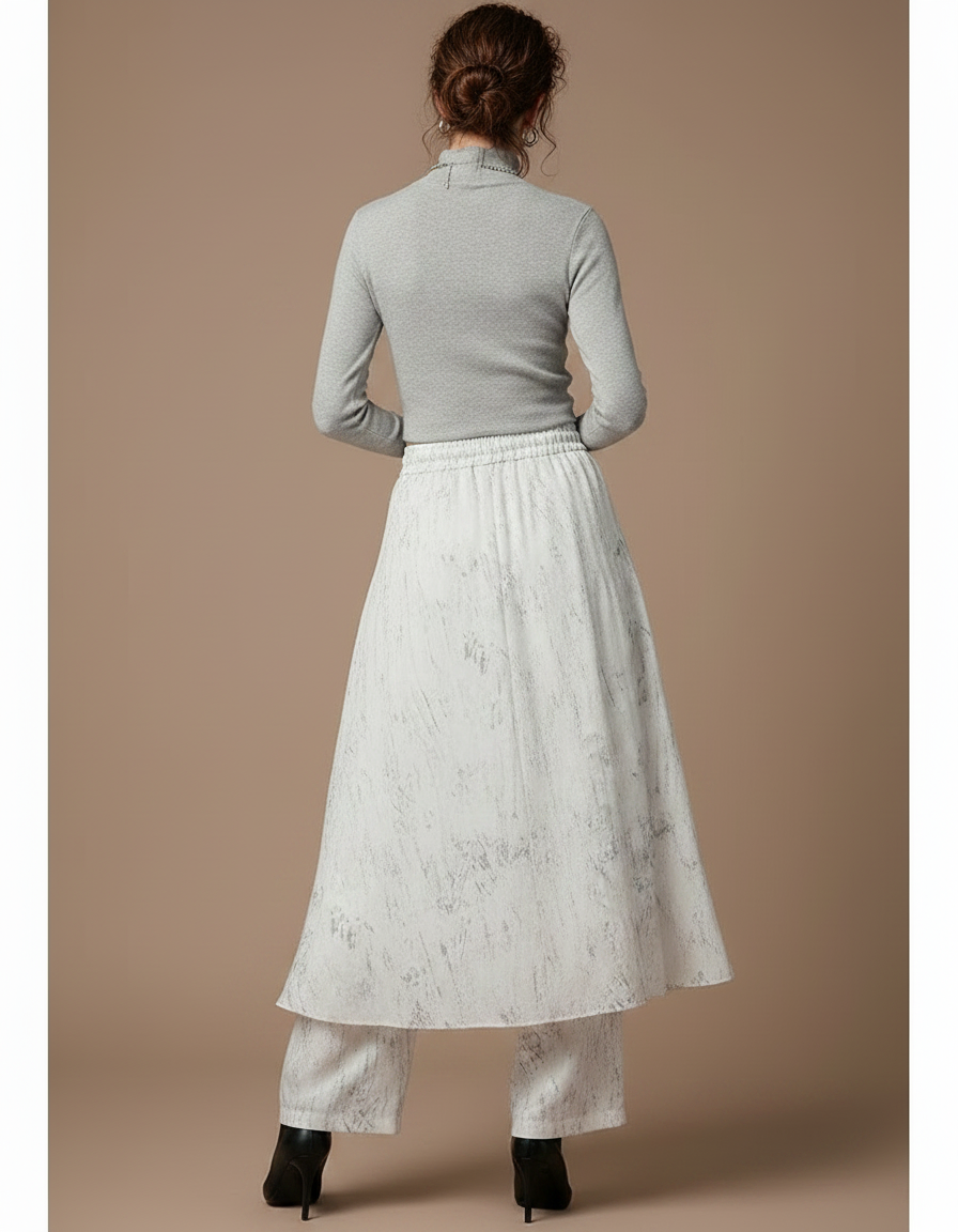 Pantalon Jupe Évasé Imprimé Fluide Superposé Décontracté - Polyester - vue 2