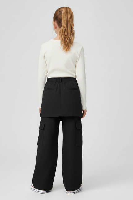 Pantalon Jupe Noir Cargo Ample Asymétrique Fille - Gabardine - vue 2