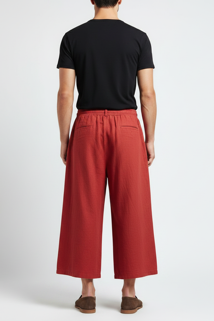 Pantalon Jupe Rouge Ample Lin Décontracté Homme - vue 2