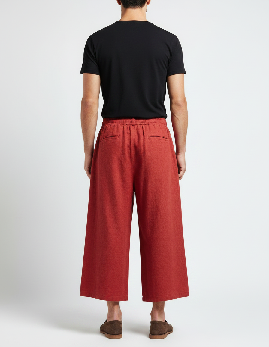 Pantalon Jupe Rouge Ample Lin Décontracté Homme - vue 2