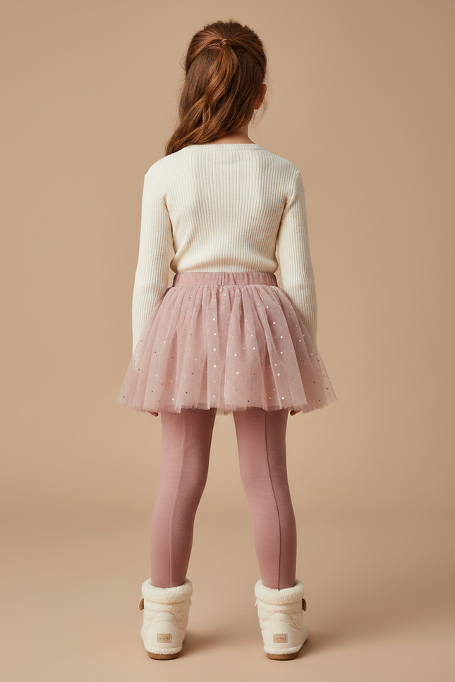 Pantalon Jupe Rose Pailleté Fille Intégré Confortable - Molleton - vue 2