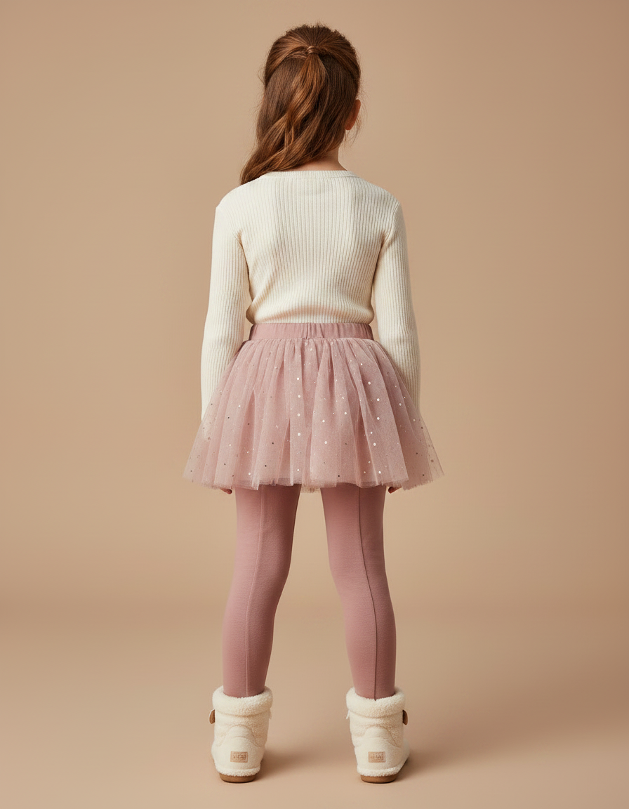 Pantalon Jupe Rose Pailleté Fille Intégré Confortable - Molleton - vue 2