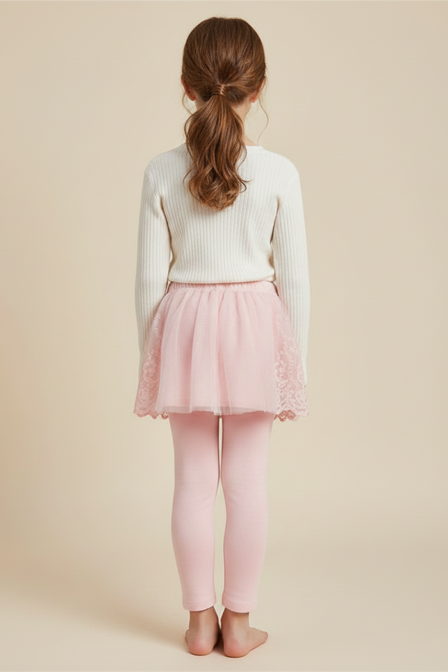 Pantalon Jupe Rose Dentelle Tulle Fille Confortable - Maille - vue 2