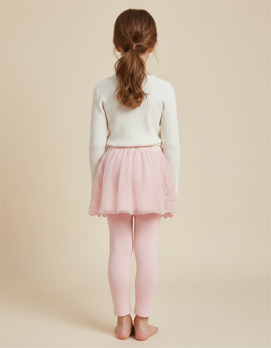 Pantalon Jupe Rose Dentelle Tulle Fille Confortable - Maille - vue 2
