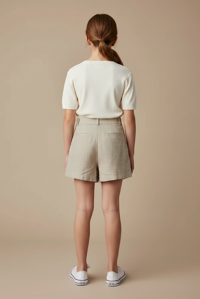 Pantalon Jupe Beige Lin Boutons Ample Fille - vue 2