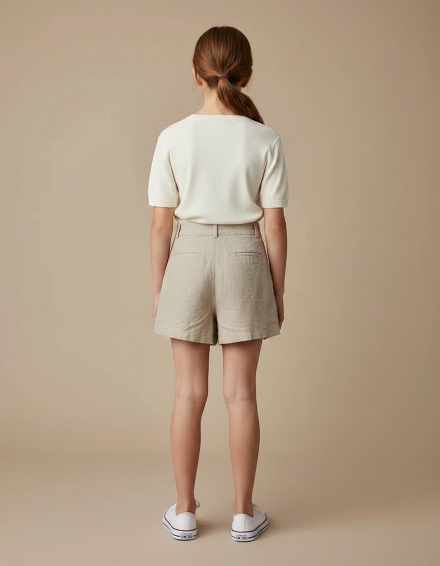 Pantalon Jupe Beige Lin Boutons Ample Fille - vue 2