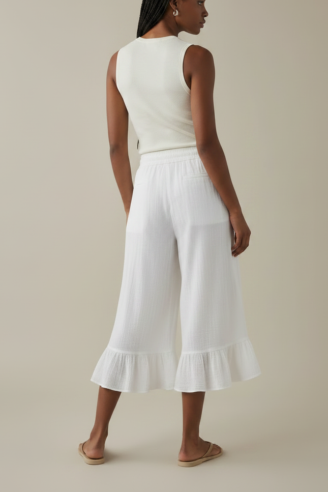 Pantalon Jupe Blanc Plissé Ample Volants Coton - vue 2