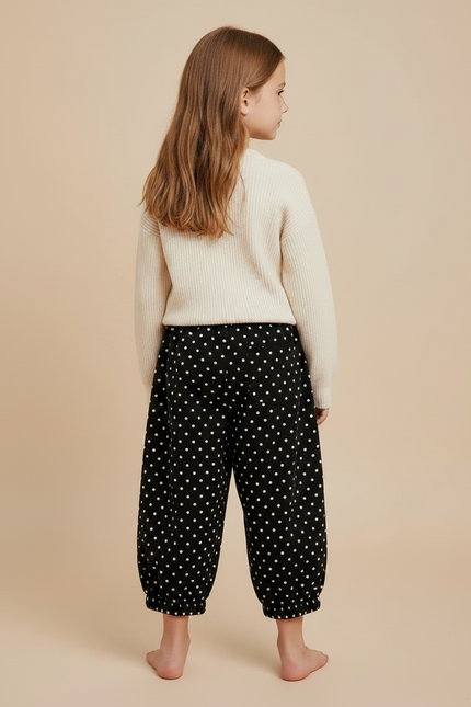 Pantalon Jupe Noir Pois Ample Fille - Imprimé Velours - vue 2