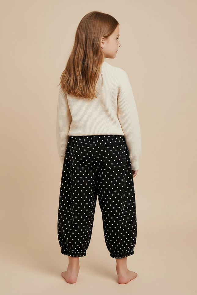 Pantalon Jupe Noir Pois Ample Fille - Imprimé Velours - vue 2
