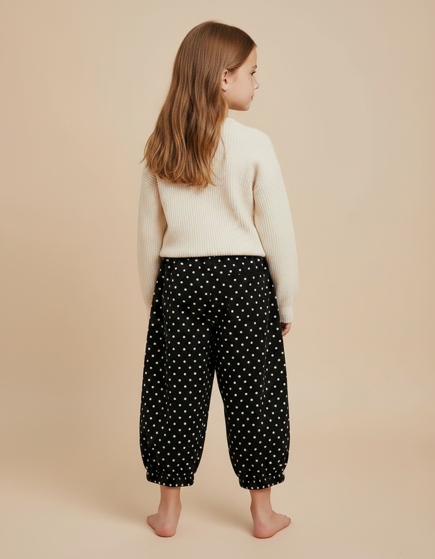 Pantalon Jupe Noir Pois Ample Fille - Imprimé Velours - vue 2