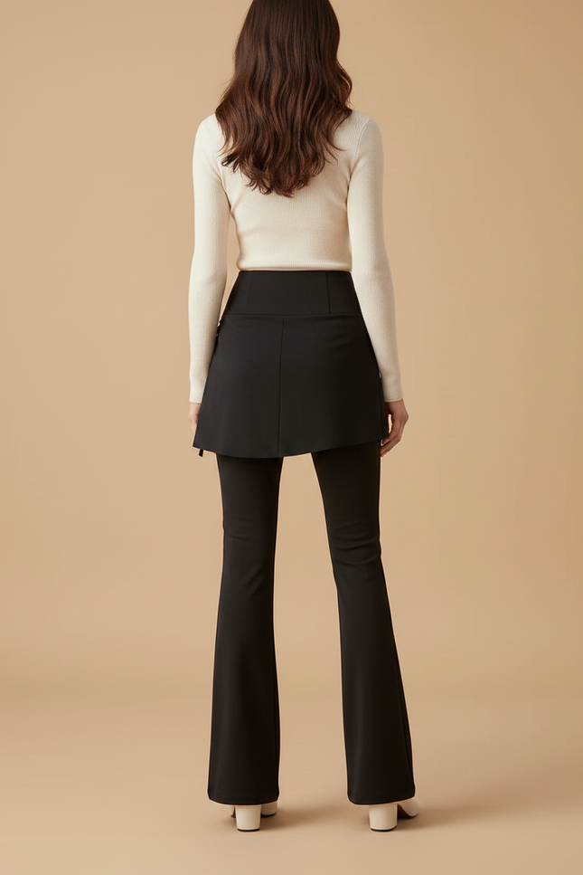 Pantalon Jupe Noir Évasé Cordon Sport Slim - Polyester - vue 2