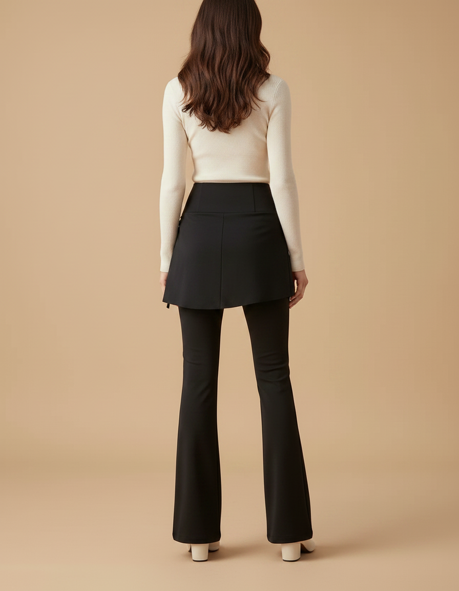Pantalon Jupe Noir Évasé Cordon Sport Slim - Polyester - vue 2