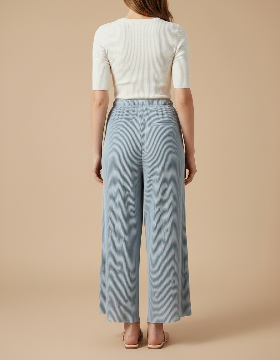 Pantalon Jupe Plissé Fluide Ample Bleu Clair - Polyester - vue 2