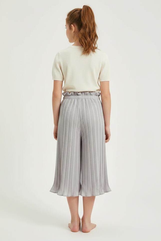 Pantalon Jupe Plissé Gris Ample Fille Décontracté - Polyester - vue 2