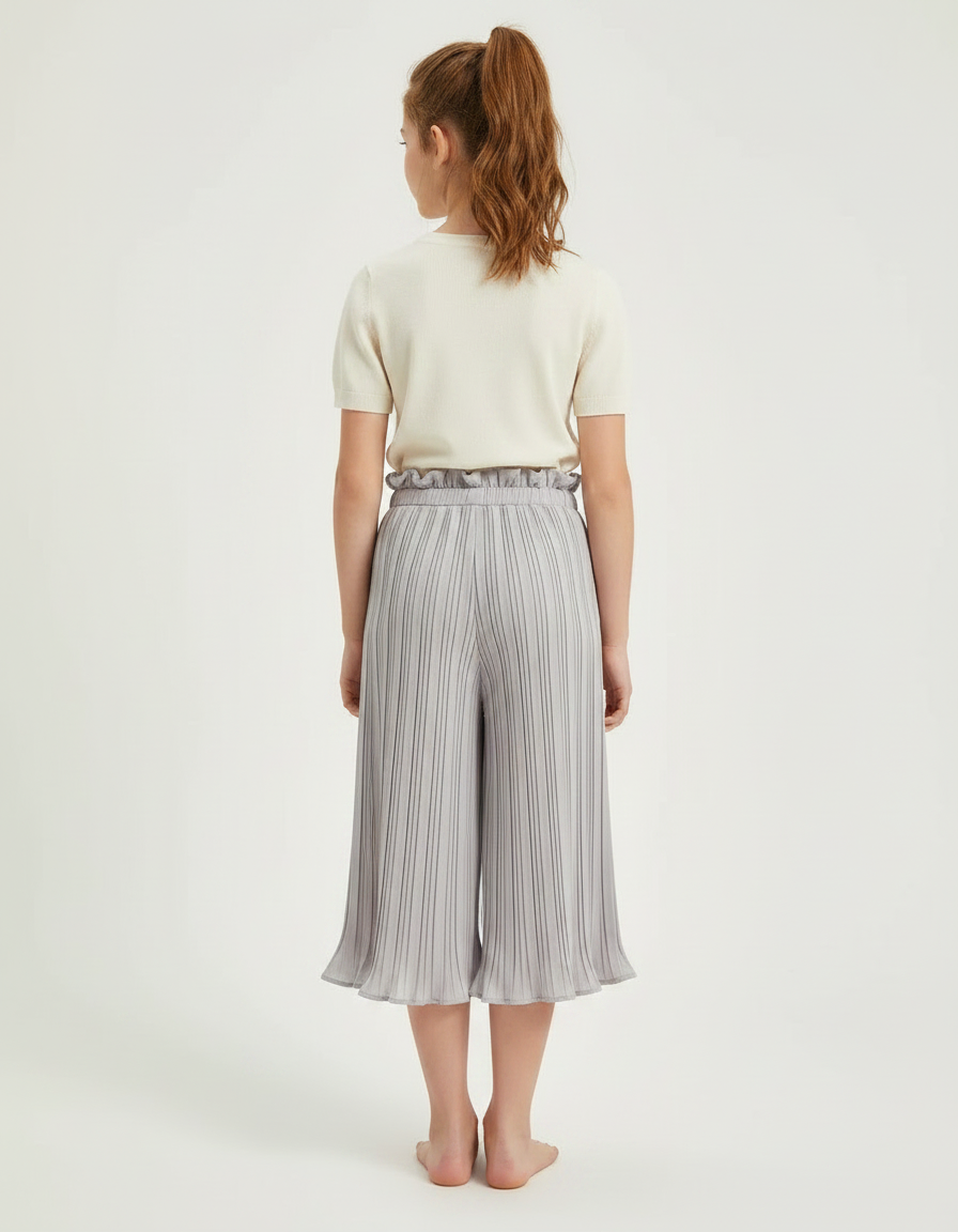 Pantalon Jupe Plissé Gris Ample Fille Décontracté - Polyester - vue 2