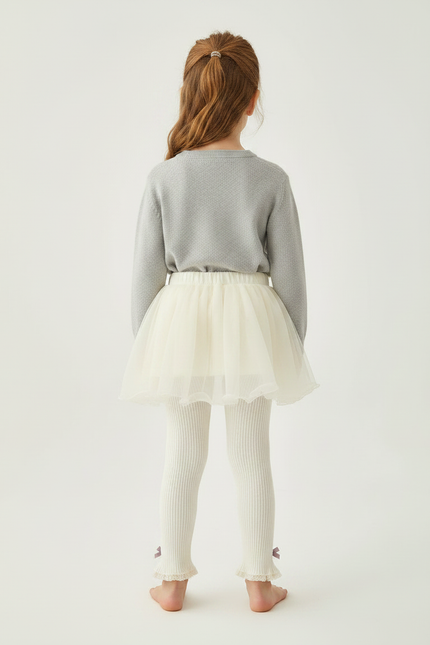 Pantalon Jupe Crème Tulle Plissé Confortable Fille - Beige Maille - vue 2