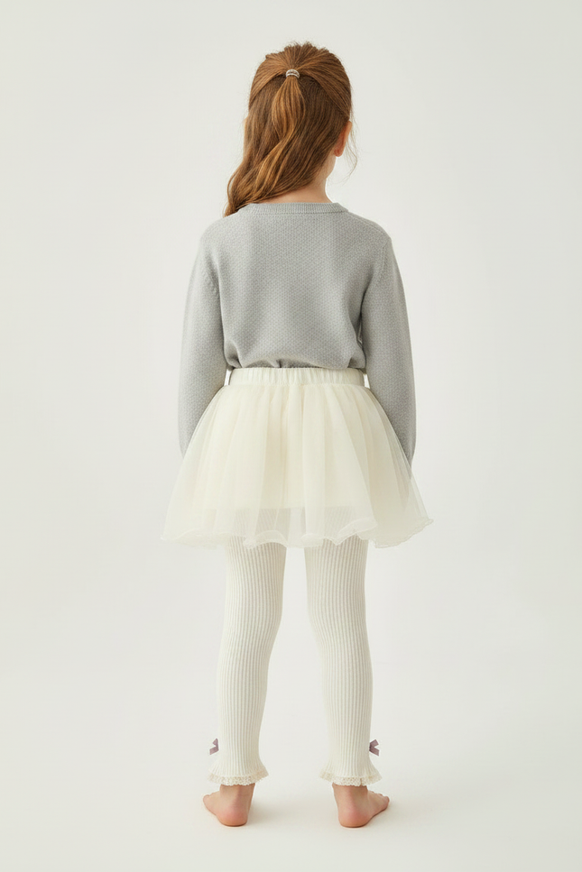 Pantalon Jupe Crème Tulle Plissé Confortable Fille - Beige Maille - vue 2