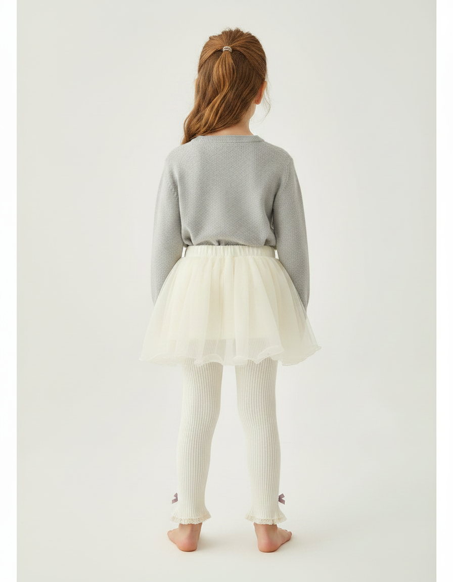 Pantalon Jupe Crème Tulle Plissé Confortable Fille - Beige Maille - vue 2