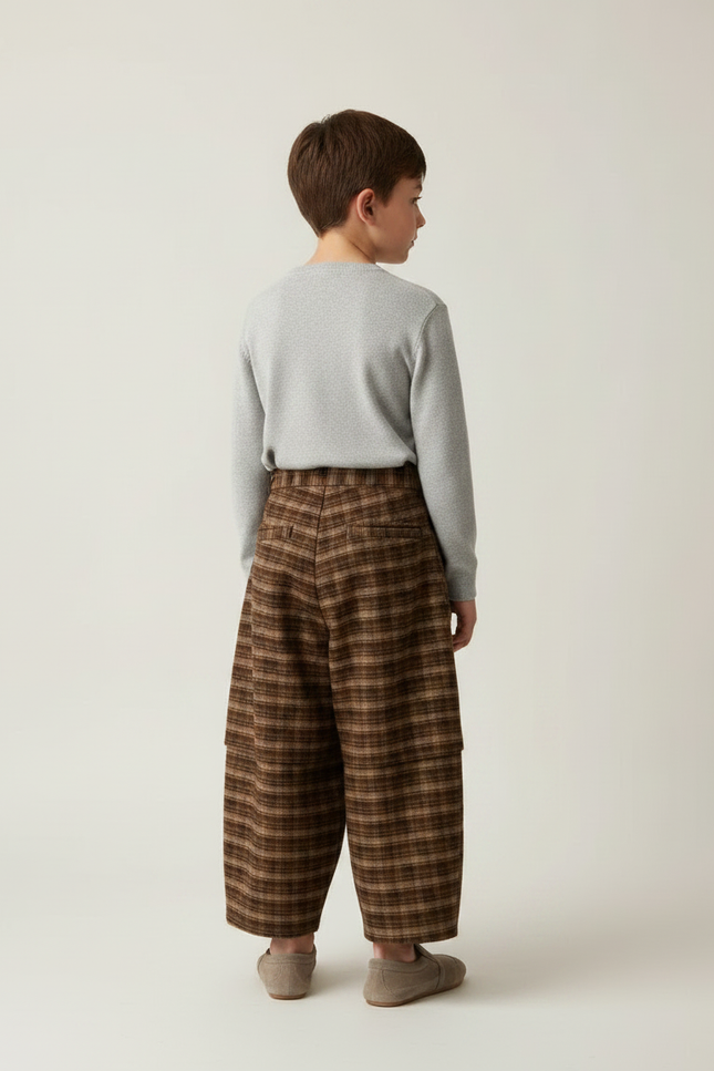 Pantalon Jupe Marron Plaid Ample Épais Garçon - Tweed - vue 2
