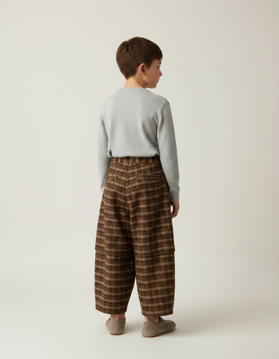 Pantalon Jupe Marron Plaid Ample Épais Garçon - Tweed - vue 2