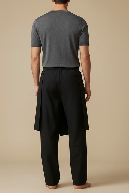 Pantalon Jupe Noir Superposé Ample Décontracté Fluide - Polyester - vue 2