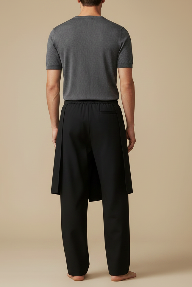 Pantalon Jupe Noir Superposé Ample Décontracté Fluide - Polyester - vue 2