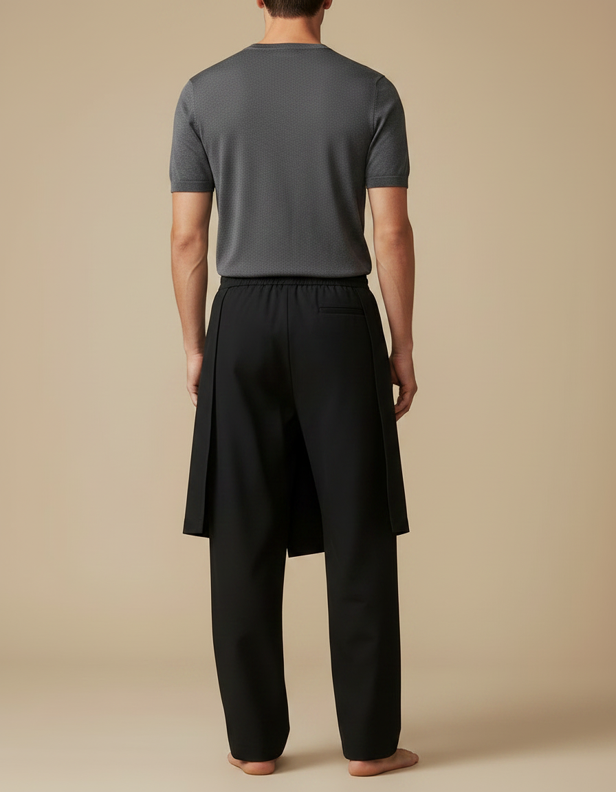 Pantalon Jupe Noir Superposé Ample Décontracté Fluide - Polyester - vue 2