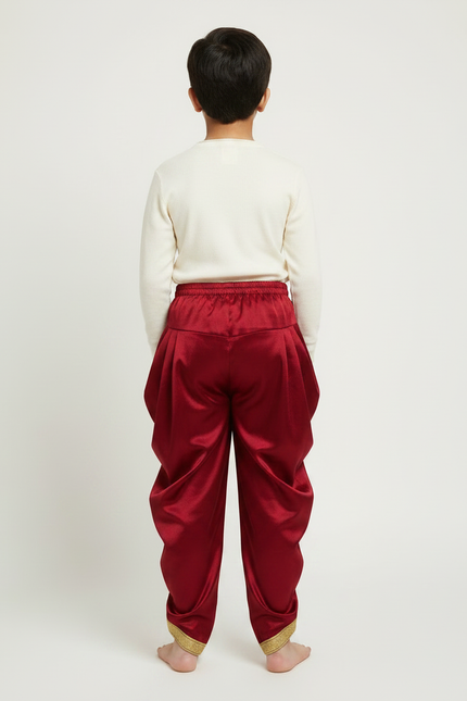 Pantalon Jupe Rouge Satiné Drapé Doré Garçon - vue 2