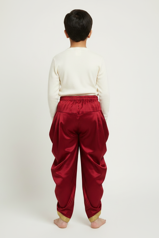 Pantalon Jupe Rouge Satiné Drapé Doré Garçon - vue 2