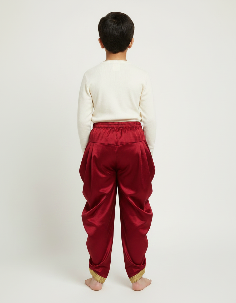 Pantalon Jupe Rouge Satiné Drapé Doré Garçon - vue 2