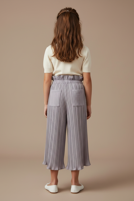 Pantalon Jupe Plissé Gris Ample Enfant Fluide - Polyester - vue 2