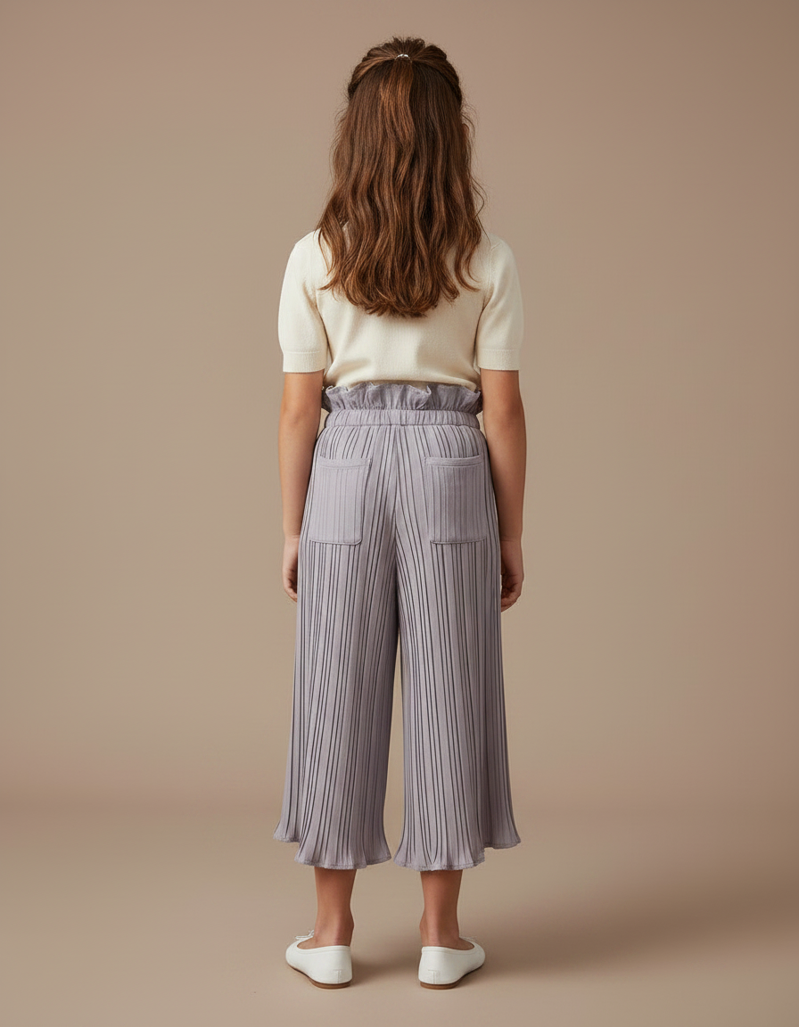 Pantalon Jupe Plissé Gris Ample Enfant Fluide - Polyester - vue 2