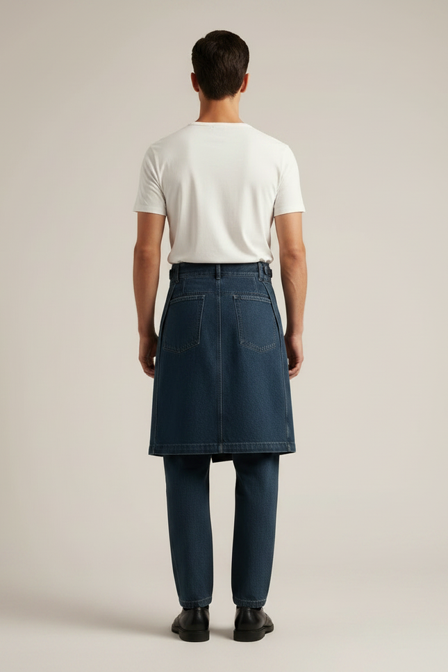 Pantalon Jupe Jean Bleu Plissé Ample Décontracté - vue 2