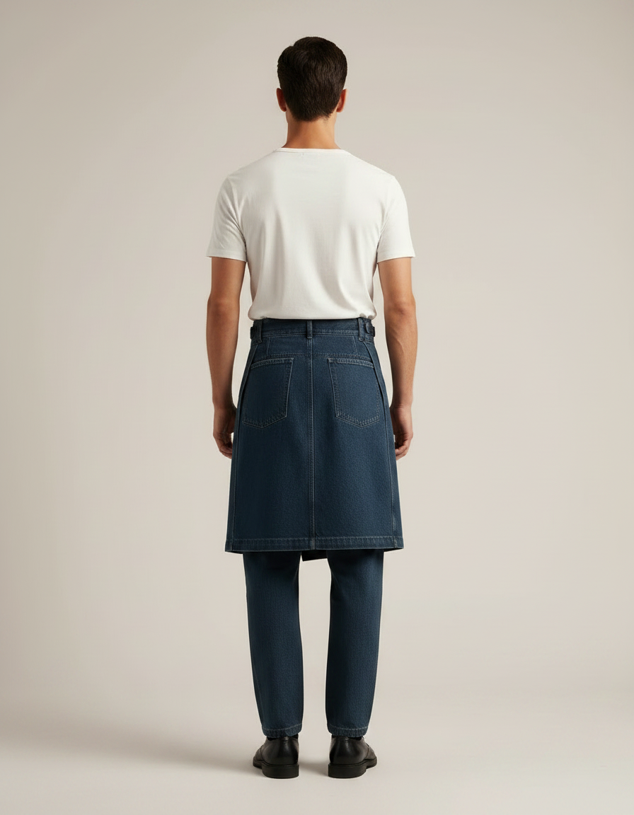 Pantalon Jupe Jean Bleu Plissé Ample Décontracté - vue 2