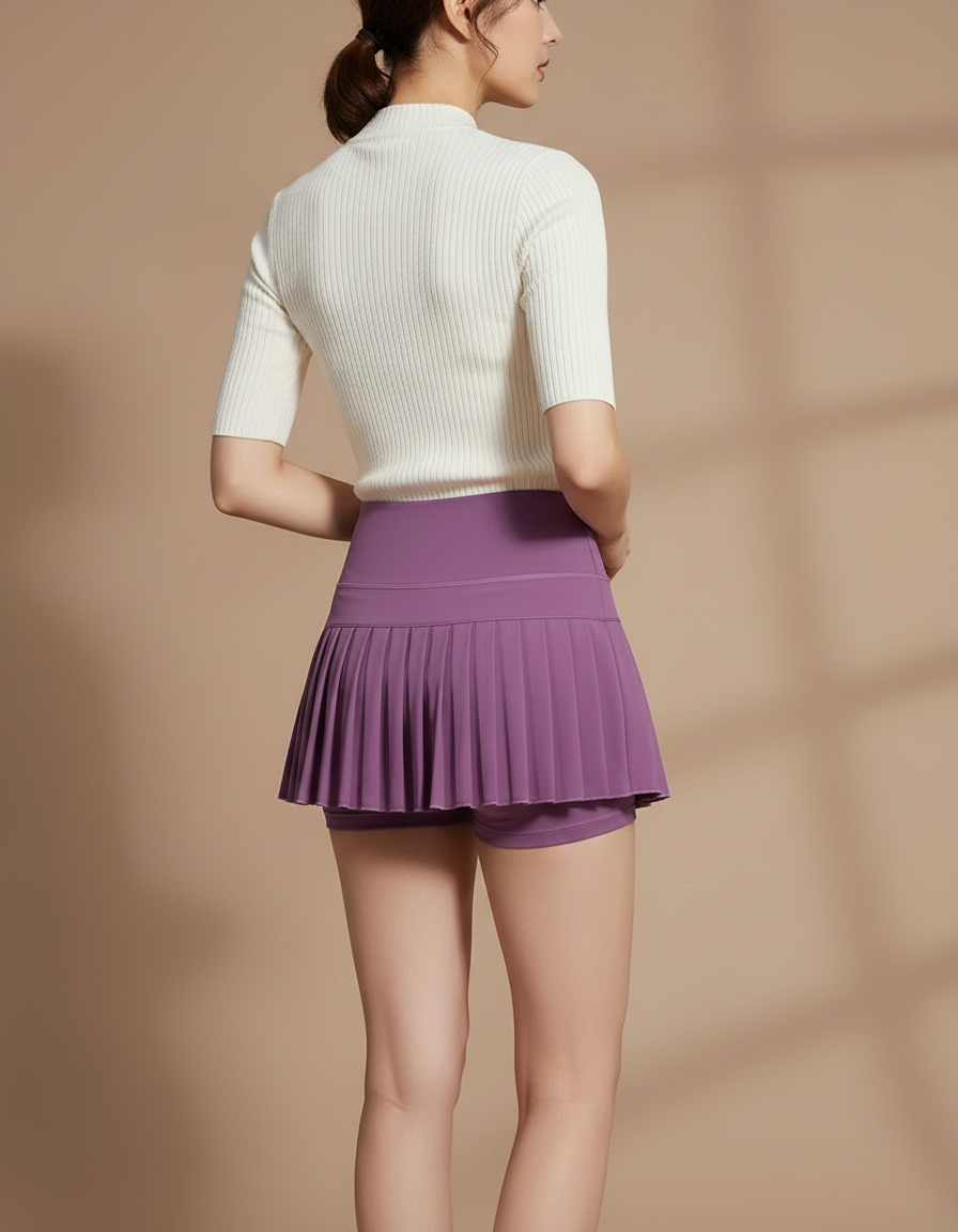 Pantalon Jupe Violet Plissé Court Sportif Respirant - Polyester - vue 2