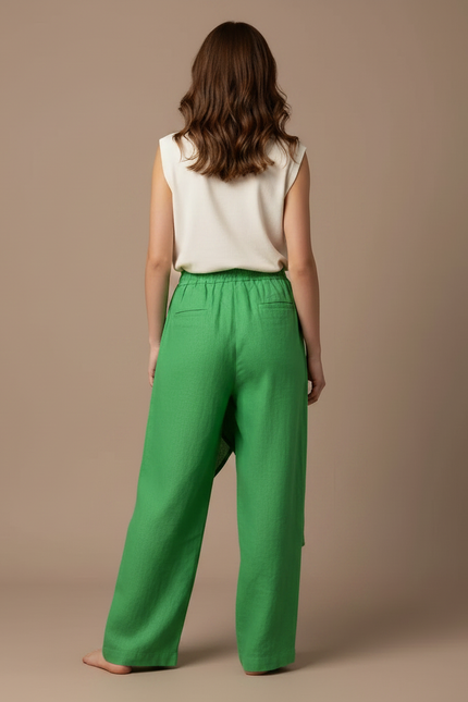 Pantalon Jupe Vert Lin Ample Superposé Femme - vue 2