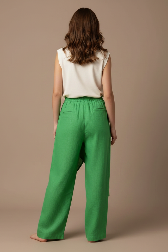 Pantalon Jupe Vert Lin Ample Superposé Femme - vue 2