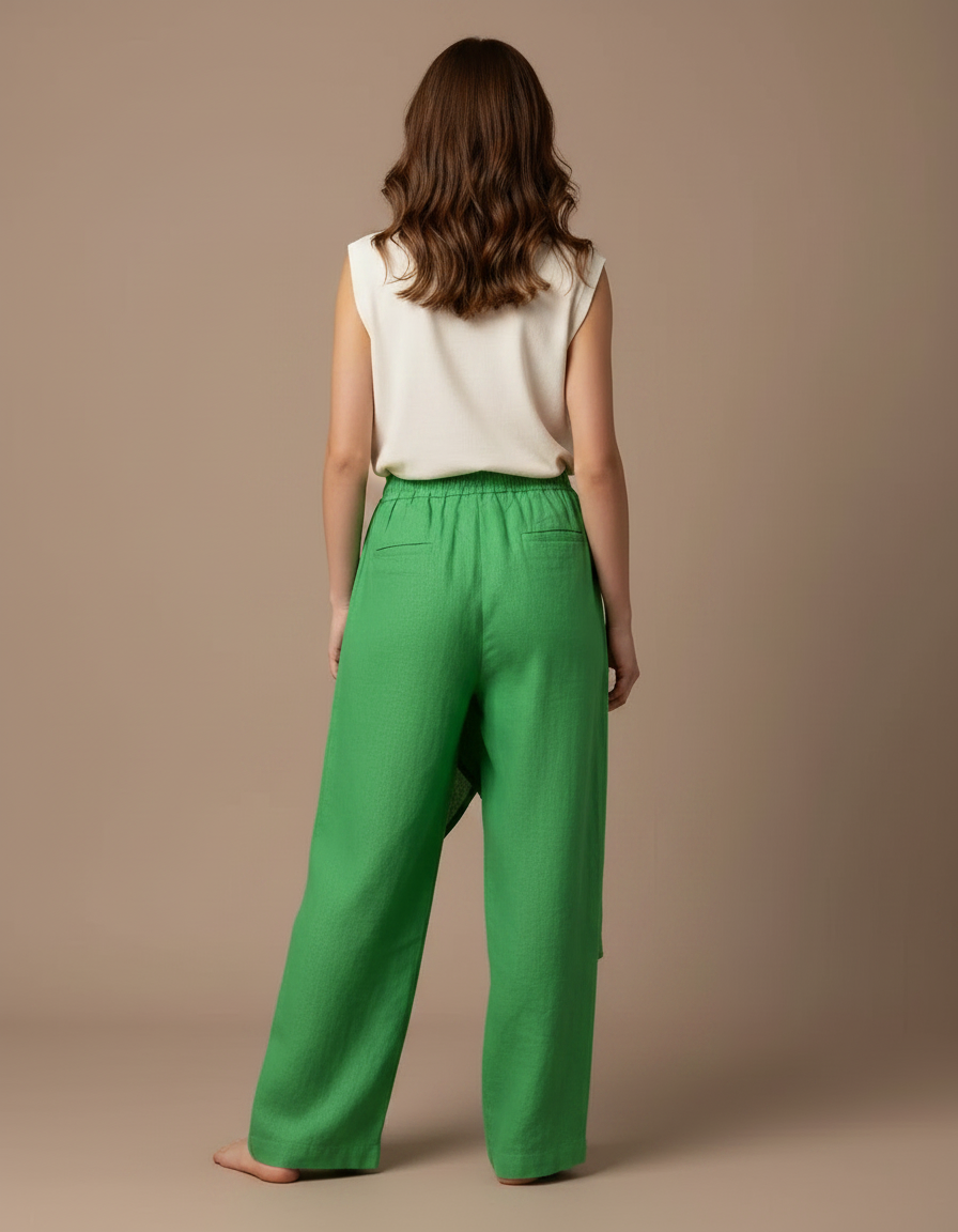 Pantalon Jupe Vert Lin Ample Superposé Femme - vue 2