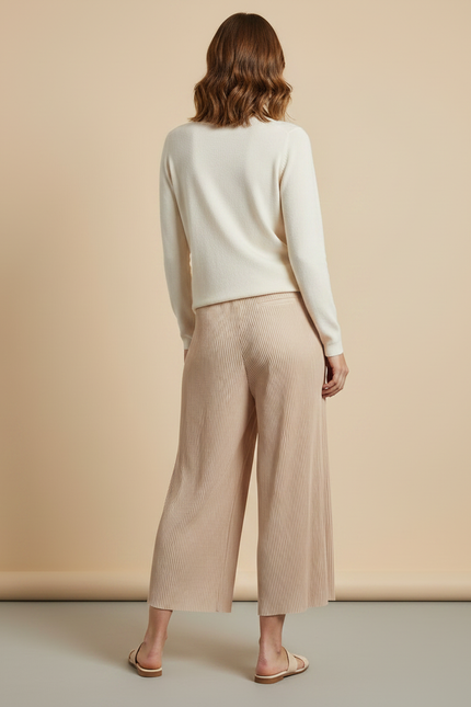 Pantalon Jupe Beige Plissé Fluide Ample Décontracté - Polyester - vue 2